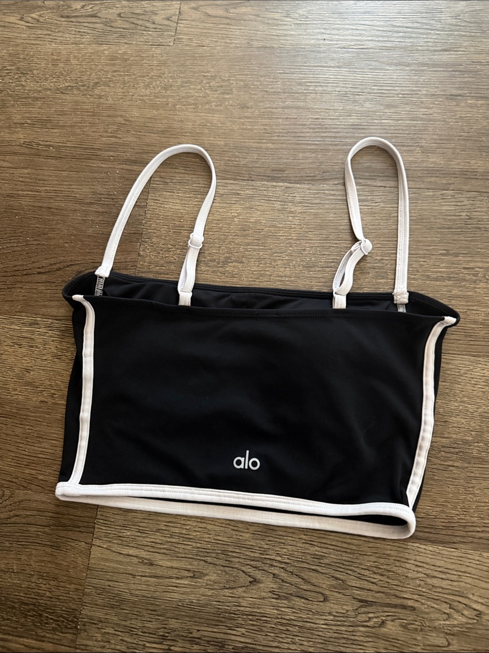 ALO Yoga Black Crop Top with White Trim